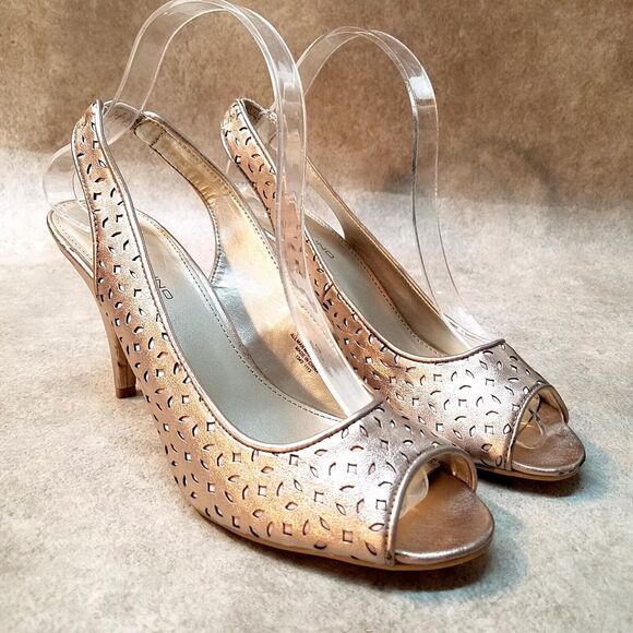 Bandolino Womens Jacque Size 8.5 Rose Gold Slip On Peep Toe Slingback Heels - Picture 1 of 10